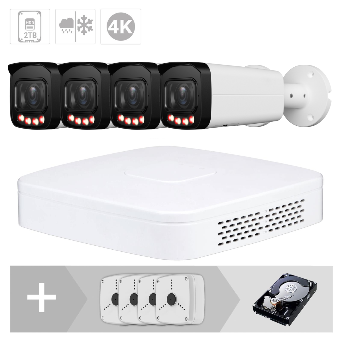 ZUKO IP Kamera Set| 4 x 8 MP | Motorzoom | 60m IR | App | Starlight | IVS | Maskierung | PoE Set