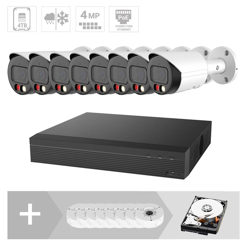 ZUKO IP Kamera Set| 8 x 4 MP | 2.8 mm | 30m IR | App |Starlight | Maskierung | IP67 | PoE Set